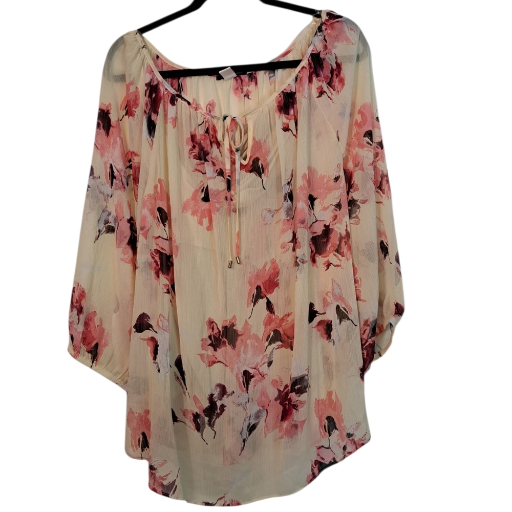 Chic Pink and Cream Blouse with Elegant Design 3X